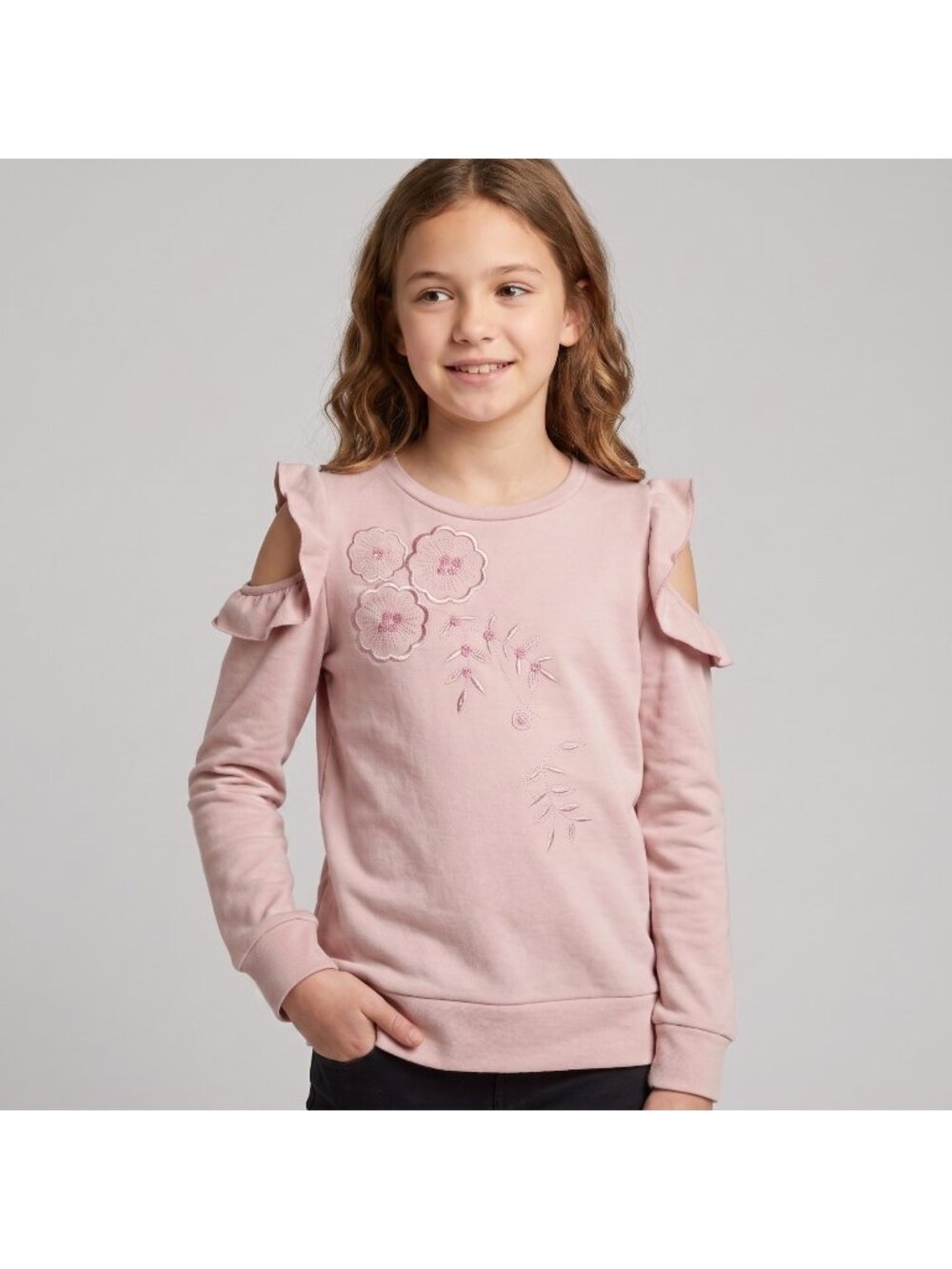 Btween Girl's Cold Shoulder Floral Embroidered Pink Sweatshirt Top in size 12